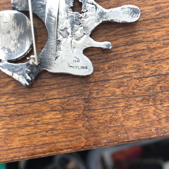 Sterling and 14 K Brutalist Brooch - Picture 5 of 8